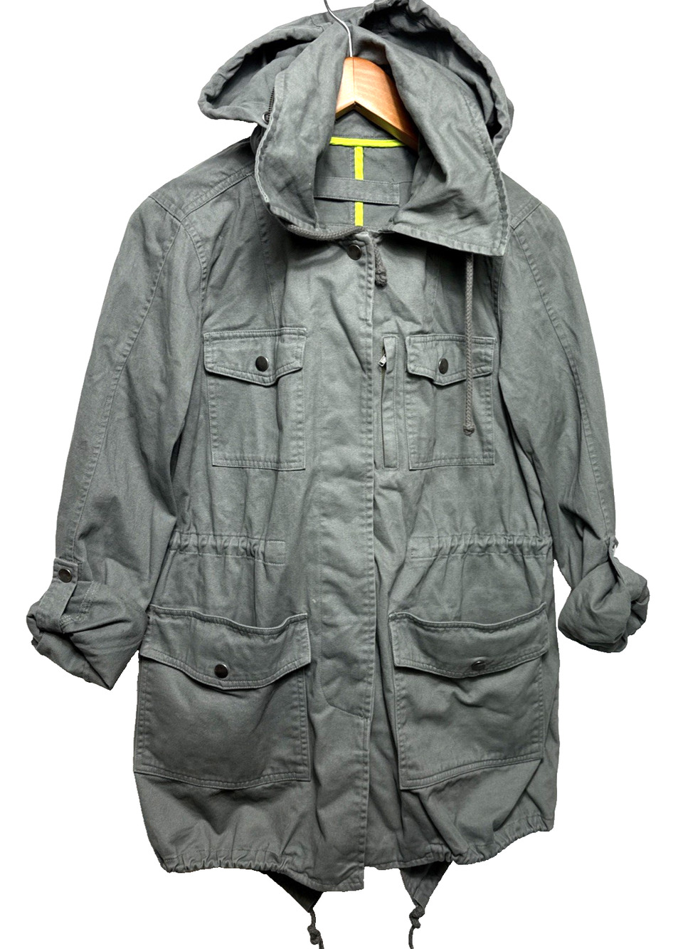 Hurley Women’s S Olive Green Barn Jacket Style Pockets Hidden Hood Unlined EUC